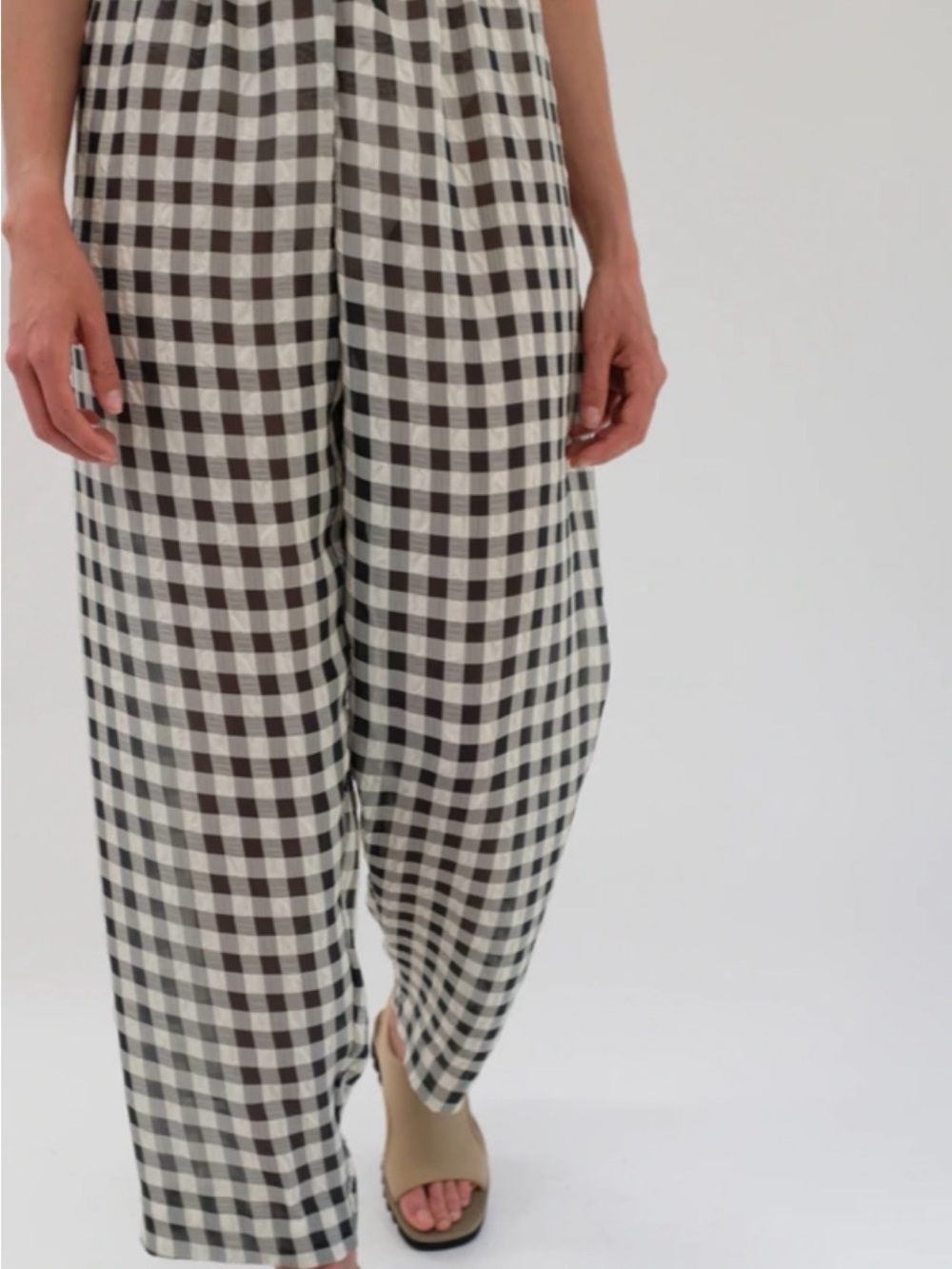Beklina Elastic-Waist Pants - Black & White Semi-Sheer Checkers